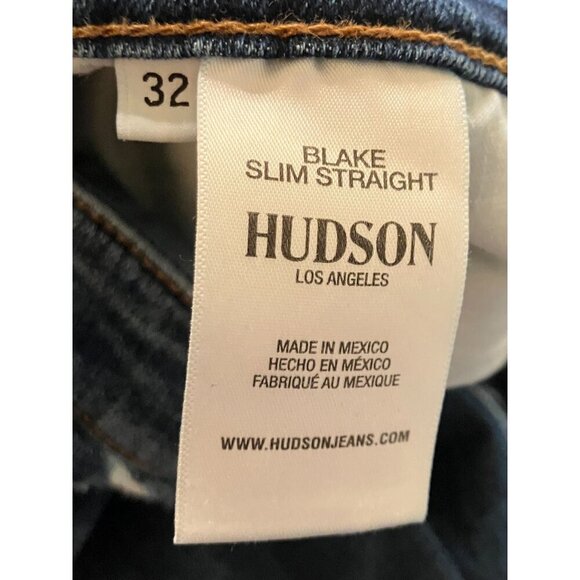 Hudson Mens Blake Slim Straight Distressed Whisker Jeans Size 32x33 Blue AN EXC - Picture 6 of 12